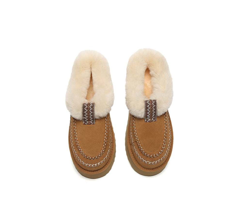 UGG Slippers Women Sheepskin Wool Collar Ankle Platform Santana