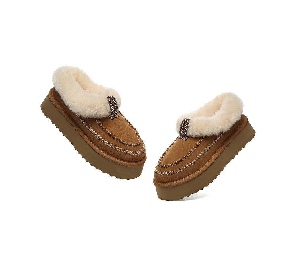 UGG Slippers Women Sheepskin Wool Collar Ankle Platform Santana