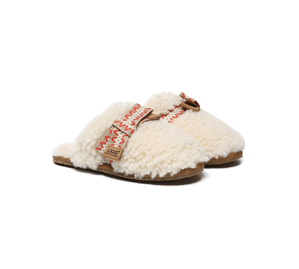 UGG Slippers Women Sheepskin Wool Bow Cecil
