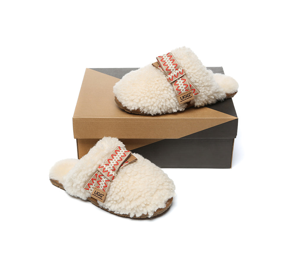 UGG Slippers Women Sheepskin Wool Bow Cecil