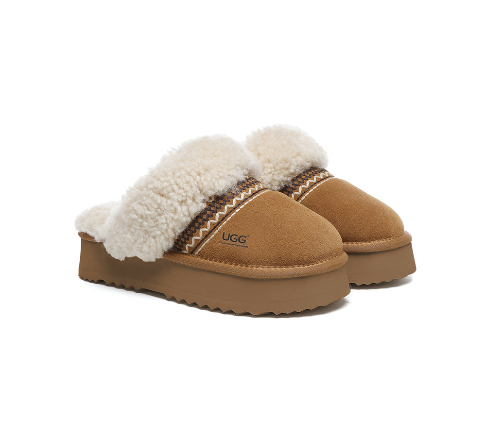 UGG Slippers Sheepskin Wool Knitted Platform Isle