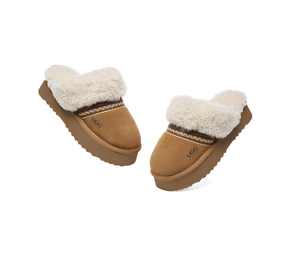 UGG Slippers Sheepskin Wool Knitted Platform Isle