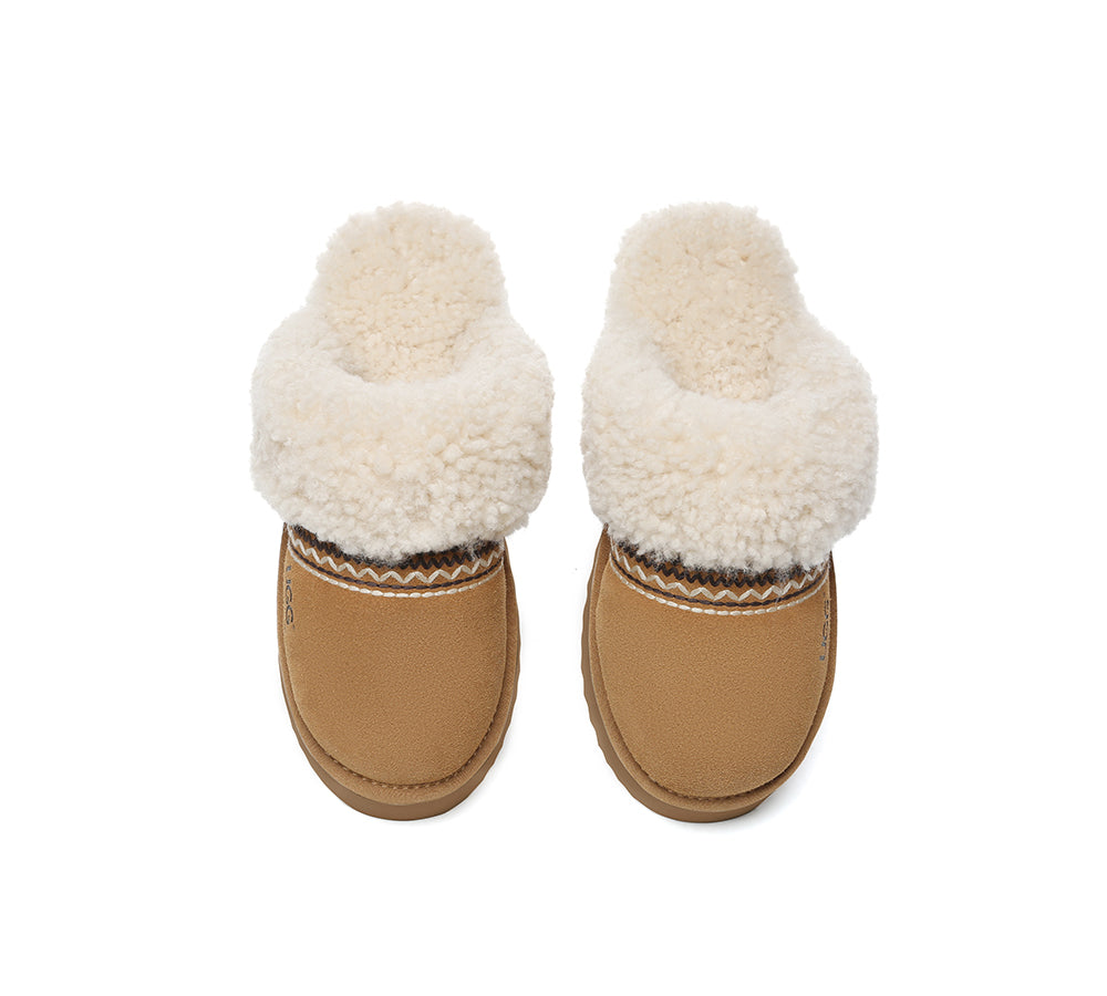 UGG Slippers Sheepskin Wool Knitted Platform Isle
