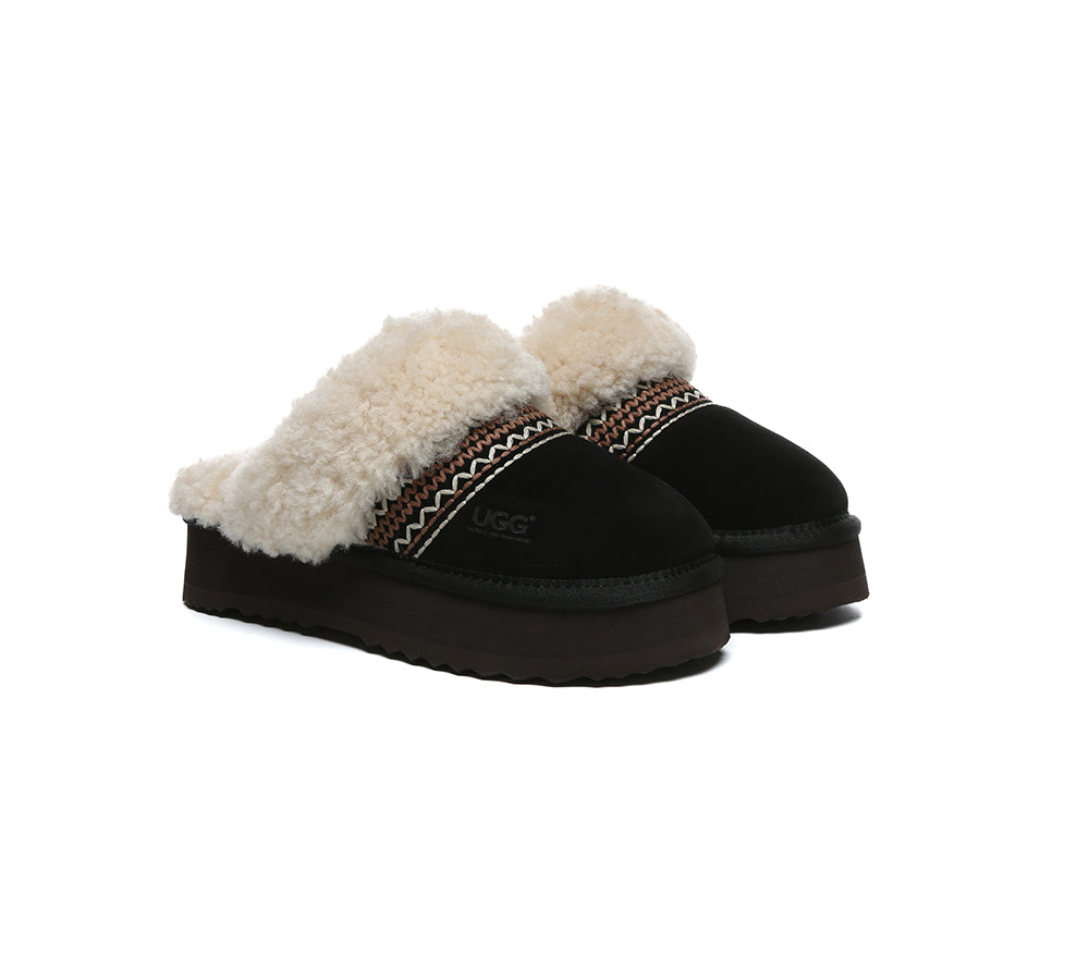 UGG Slippers Sheepskin Wool Knitted Platform Isle