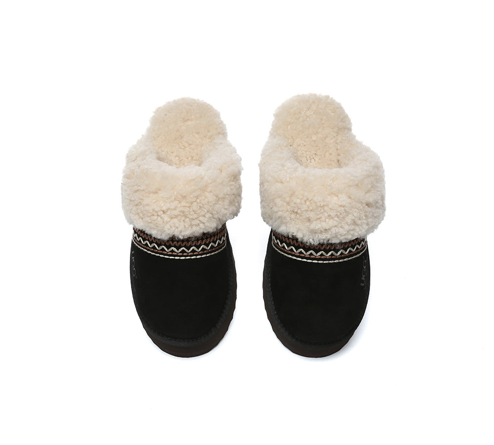 UGG Slippers Sheepskin Wool Knitted Platform Isle