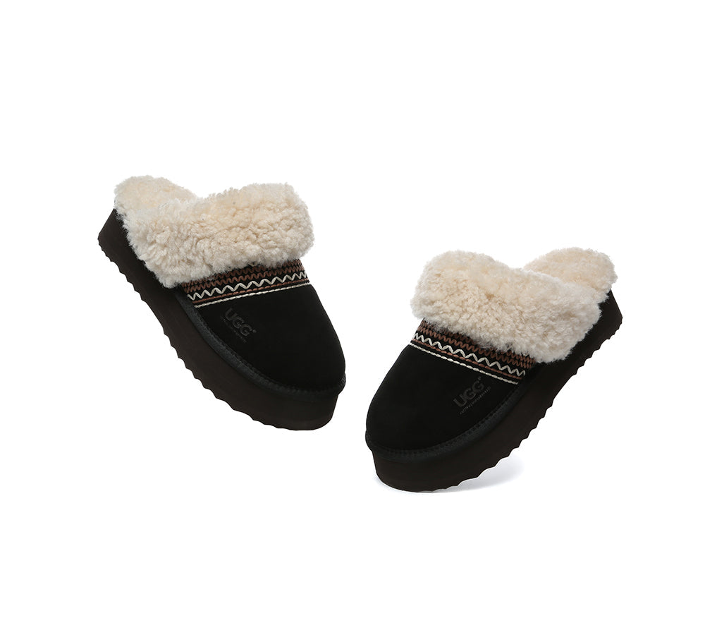 UGG Slippers Sheepskin Wool Knitted Platform Isle