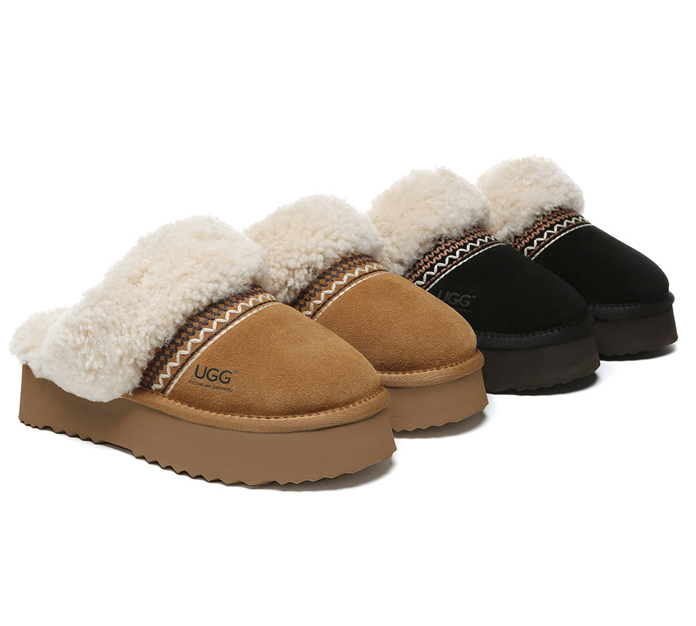 UGG Slippers Sheepskin Wool Knitted Platform Isle