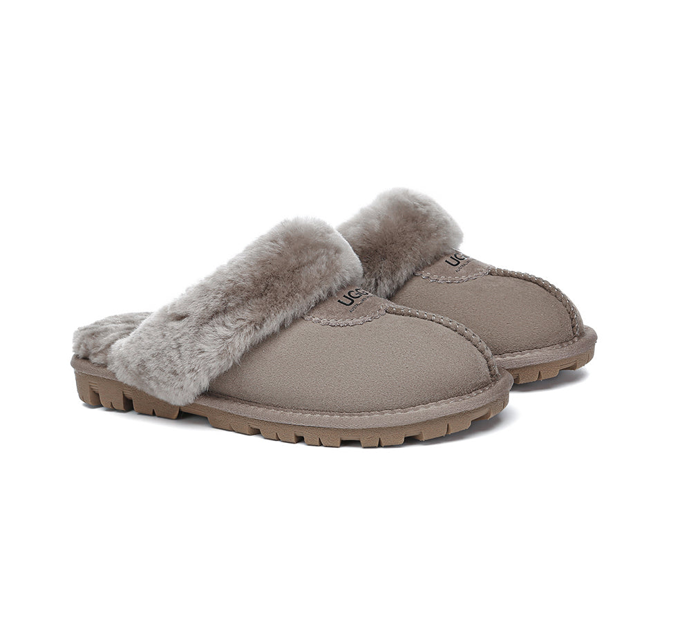 UGG Double Face Sheepskin Wool Scuff Slippers Waffle