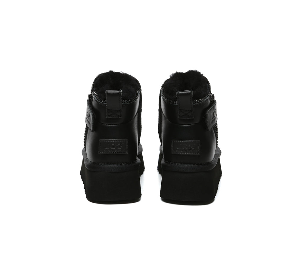 UGG Boots Sheepskin Wool Zipper Ankle Platform Arya