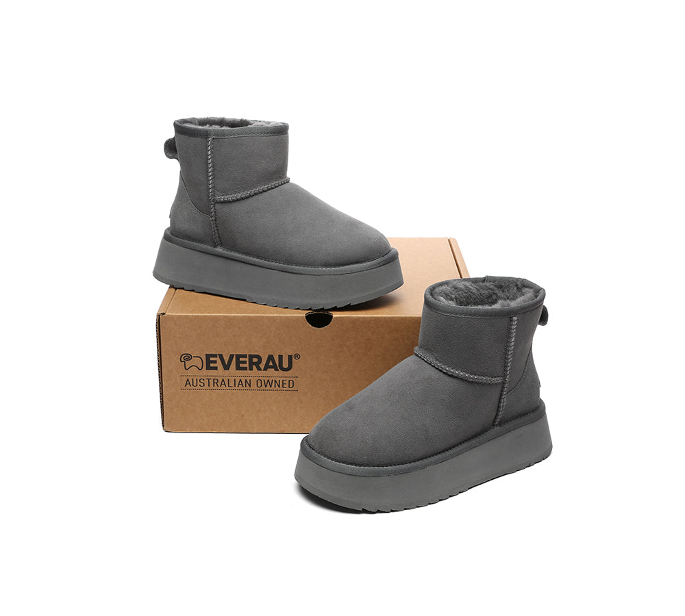 EVERAU® UGG Boots Sheepskin Wool Ankle Platform Thick Bottom Mini Classic - UGG EXPRESS