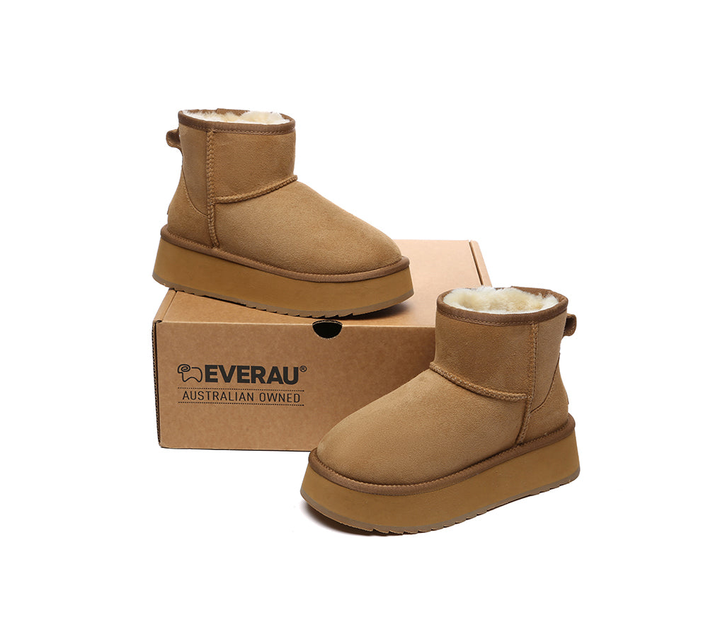 EVERAU® UGG Boots Sheepskin Wool Ankle Platform Thick Bottom Mini Classic - UGG EXPRESS