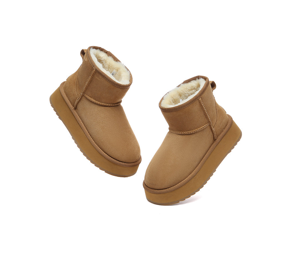 EVERAU® UGG Boots Sheepskin Wool Ankle Platform Thick Bottom Mini Classic - UGG EXPRESS