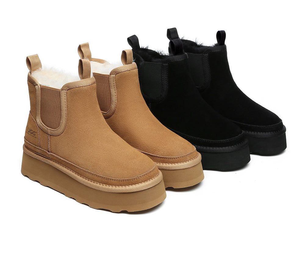 AUSTRALIAN SHEPHERD® UGG Boots Sheepskin Wool Elastic Band Platform Chelsie - UGG EXPRESS