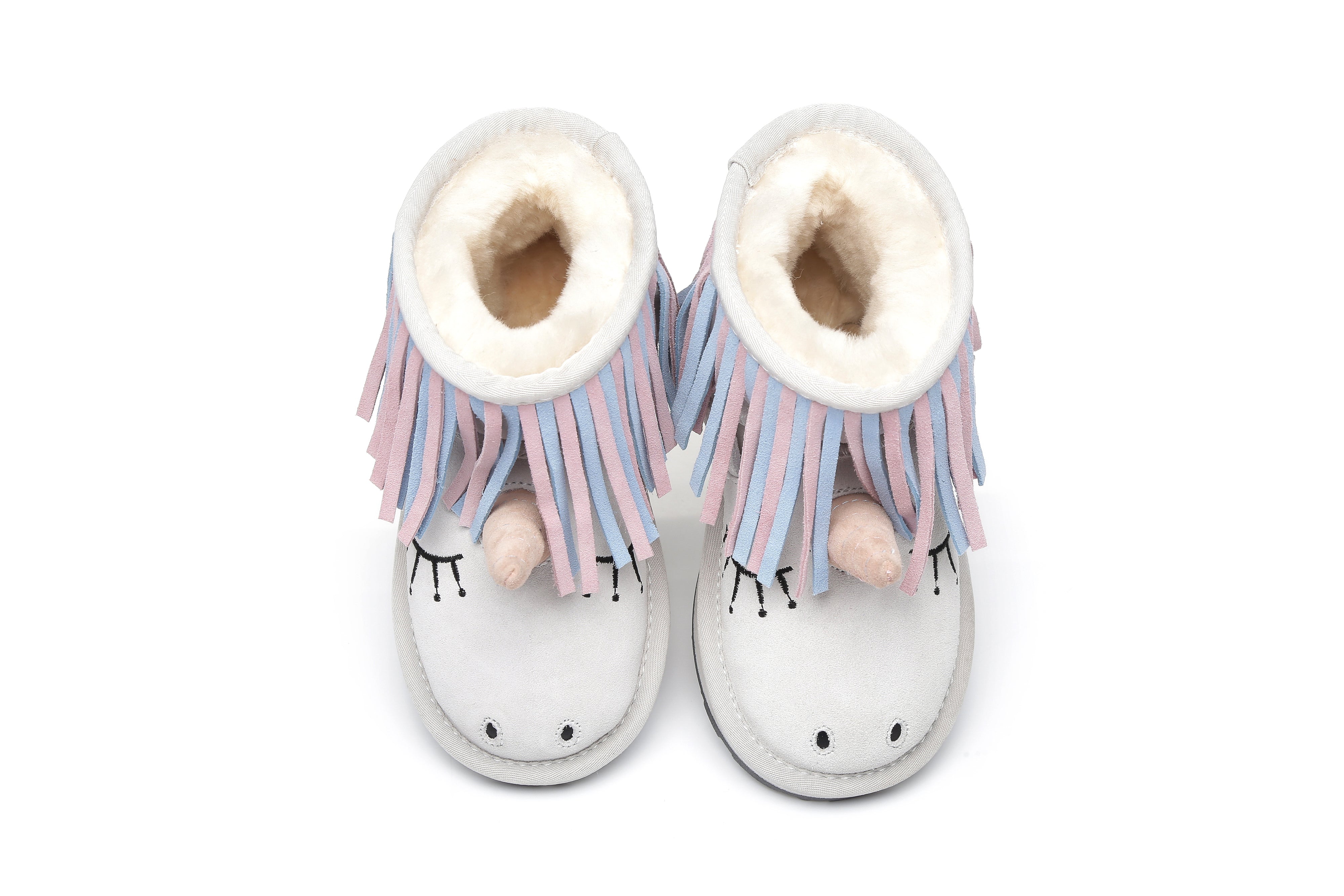 Kids Sheepskin Boots Australian Wool Unicorn Design