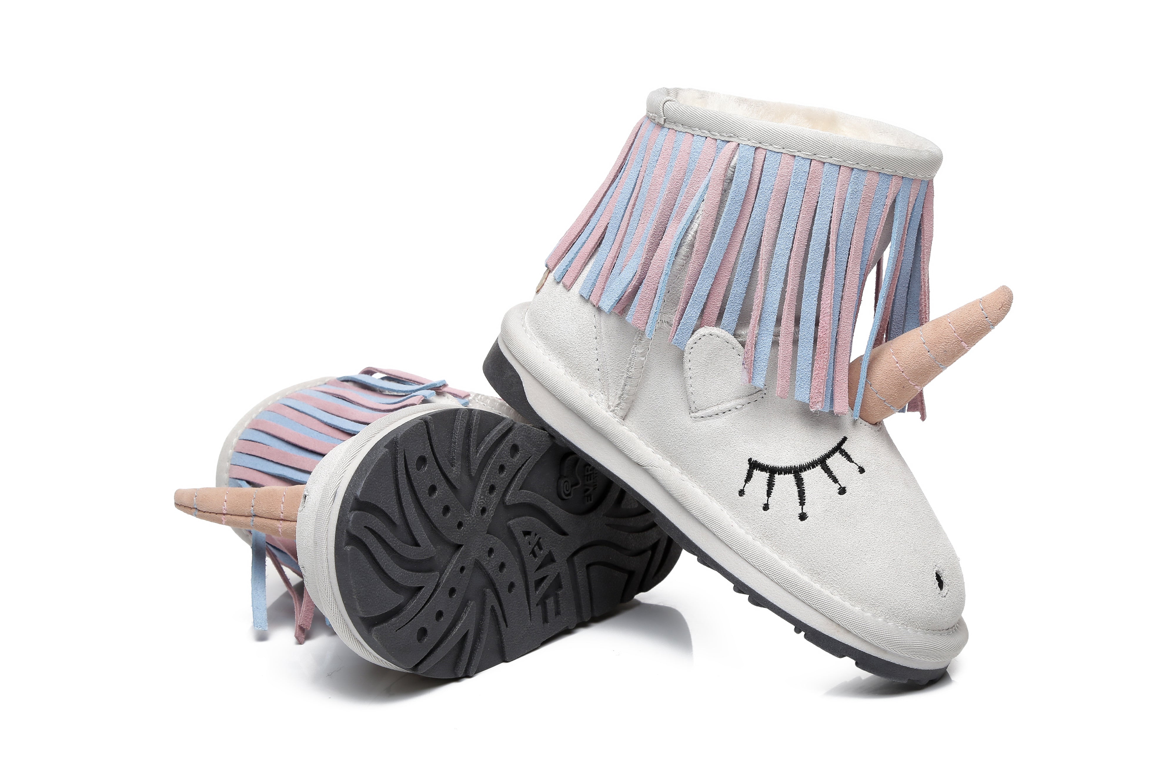 Kids Sheepskin Boots Australian Wool Unicorn Design