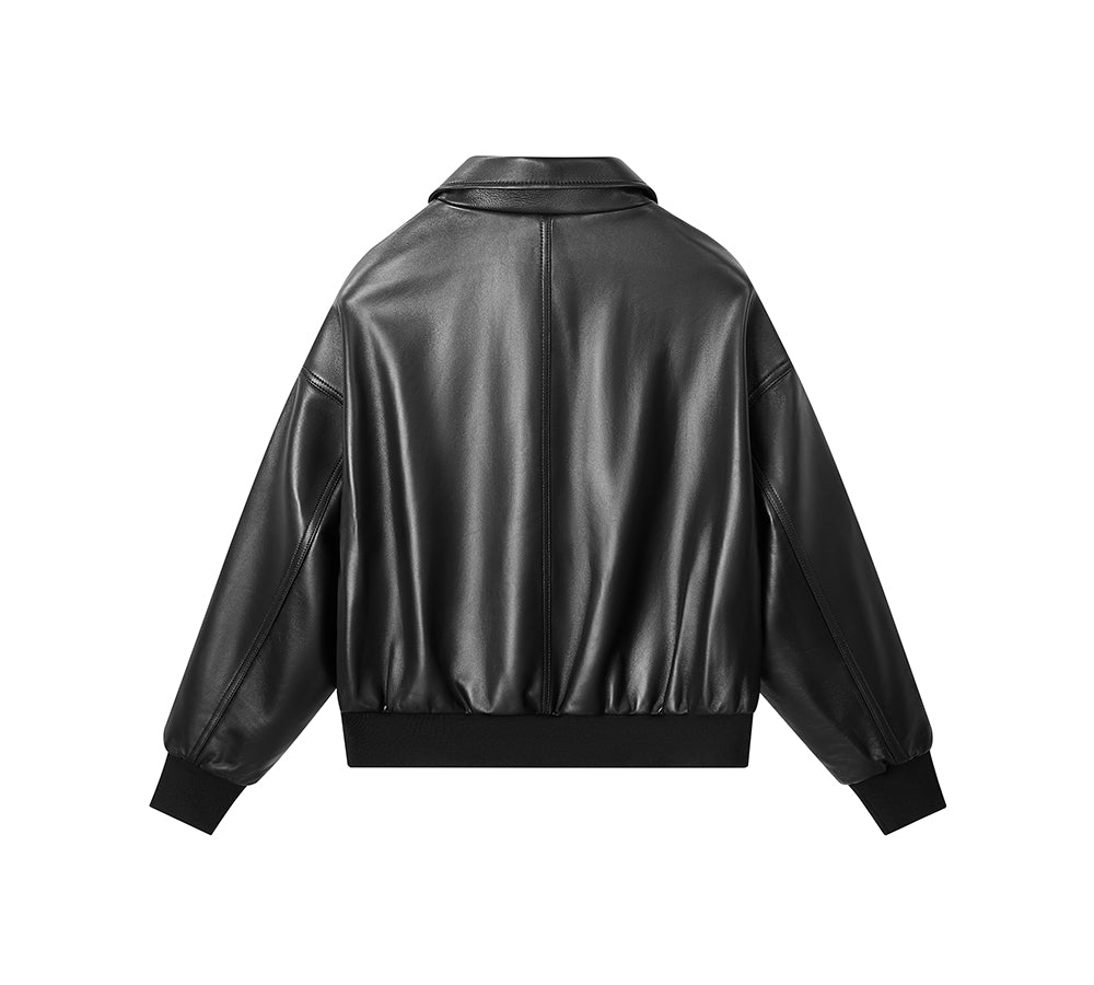 EVERAU® Sheepskin Leather Jacket Women Detachable Wool Collar Voco EVERAU