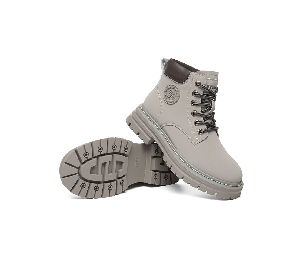 Women Leather Lace Up Chunky Boots Stephanie