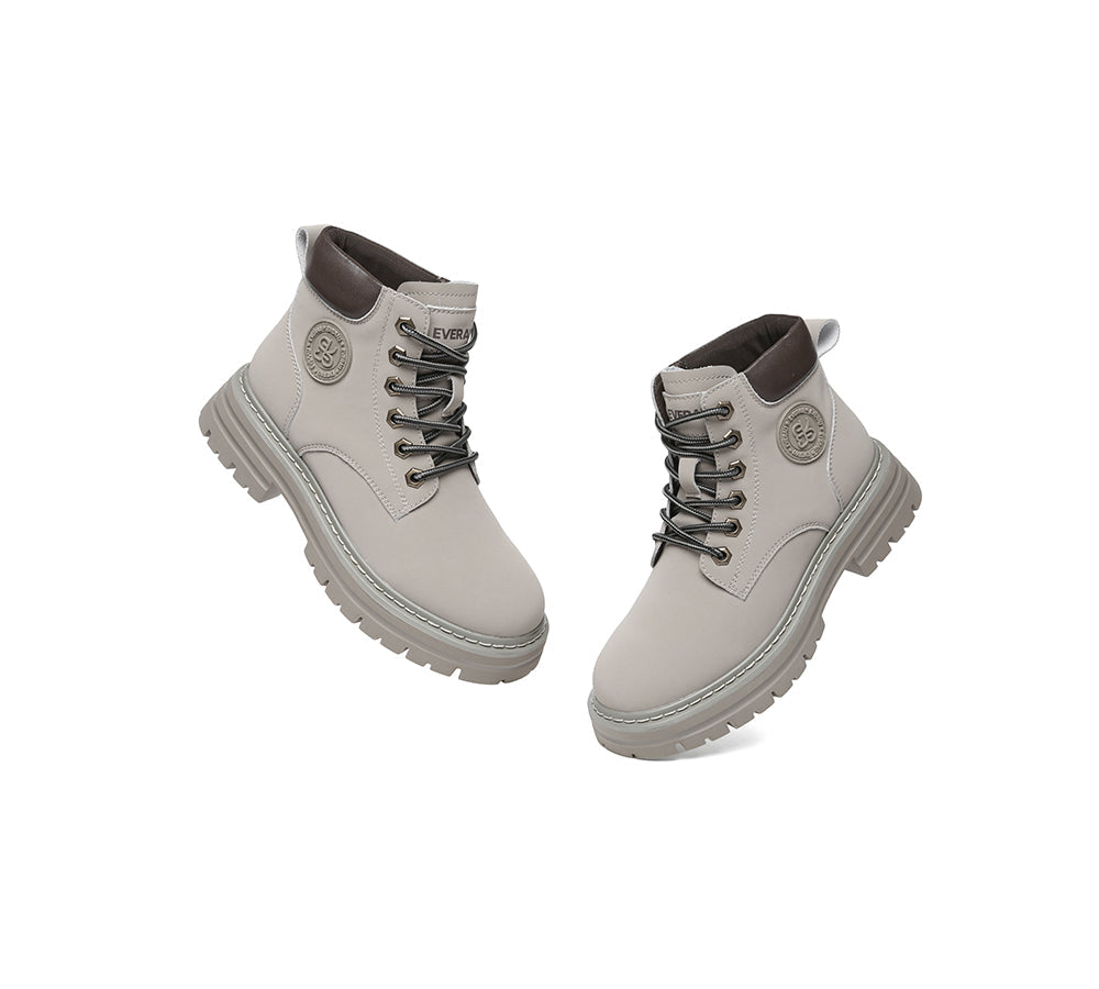 Women Leather Lace Up Chunky Boots Stephanie