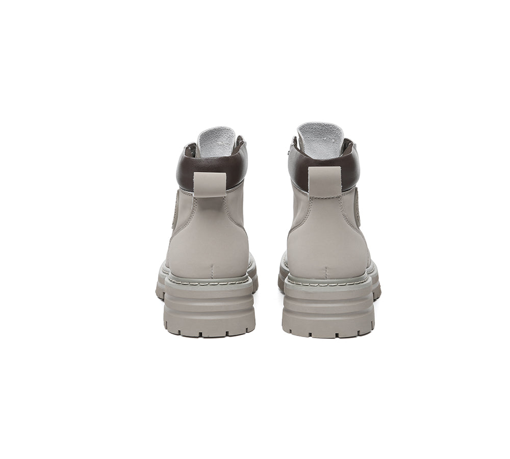 Women Leather Lace Up Chunky Boots Stephanie