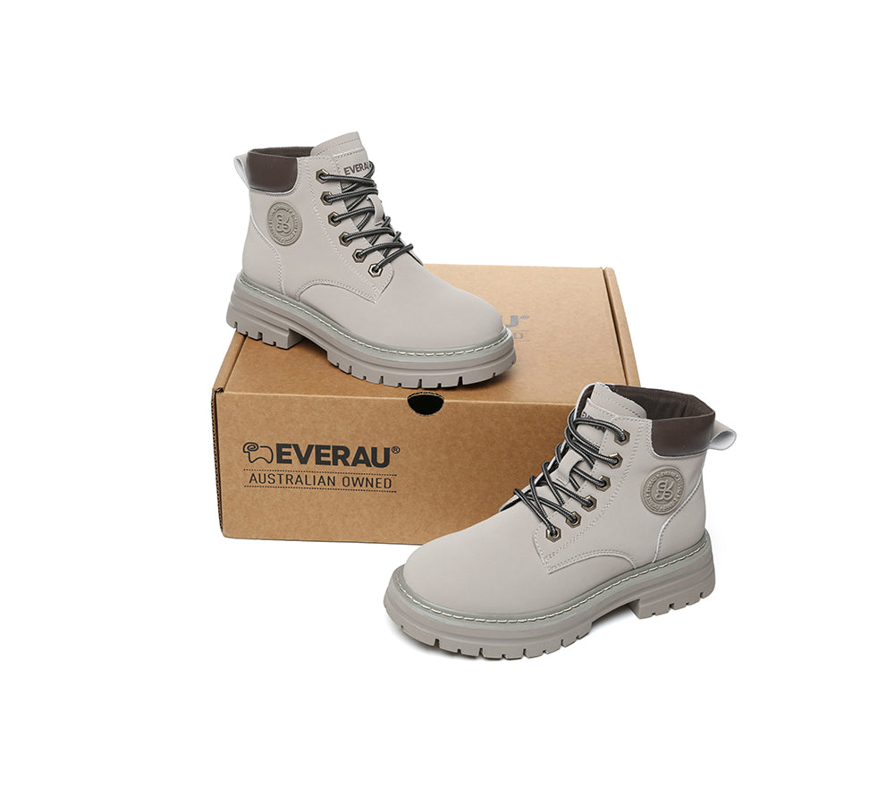 Women Leather Lace Up Chunky Boots Stephanie