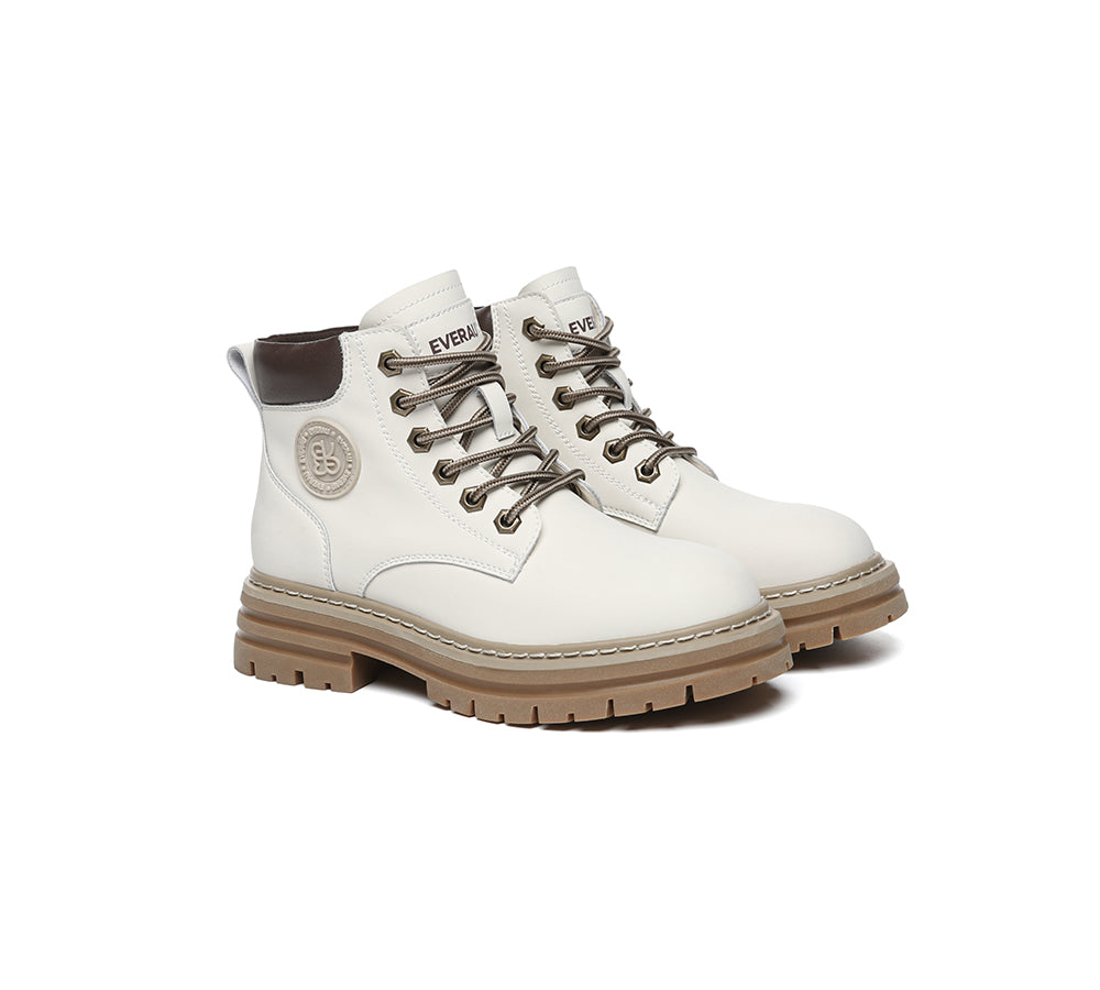 Women Leather Lace Up Chunky Boots Stephanie