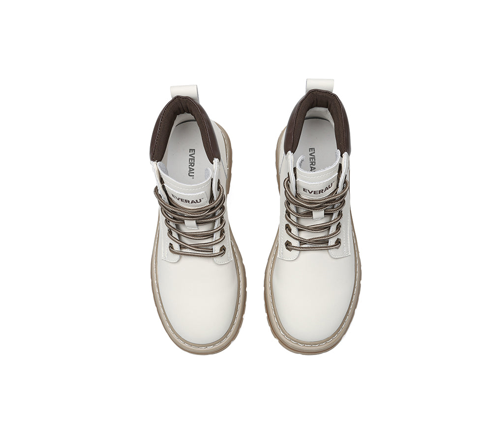 Women Leather Lace Up Chunky Boots Stephanie