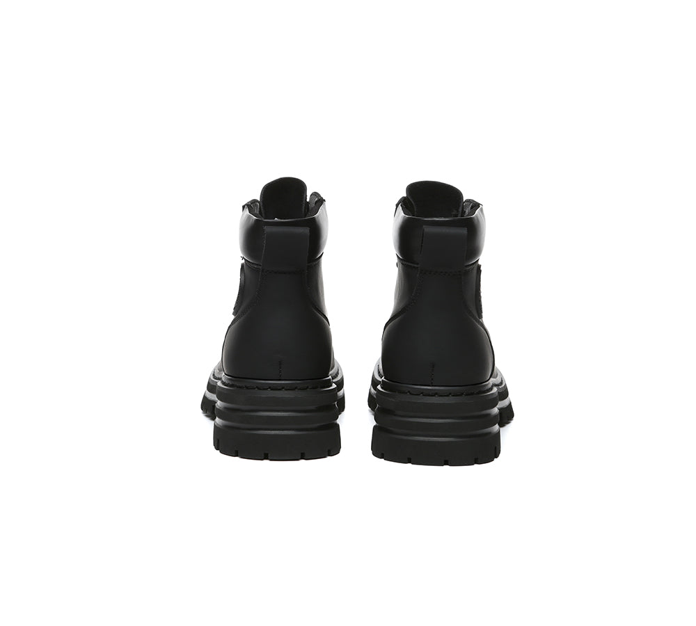 Women Leather Lace Up Chunky Boots Stephanie