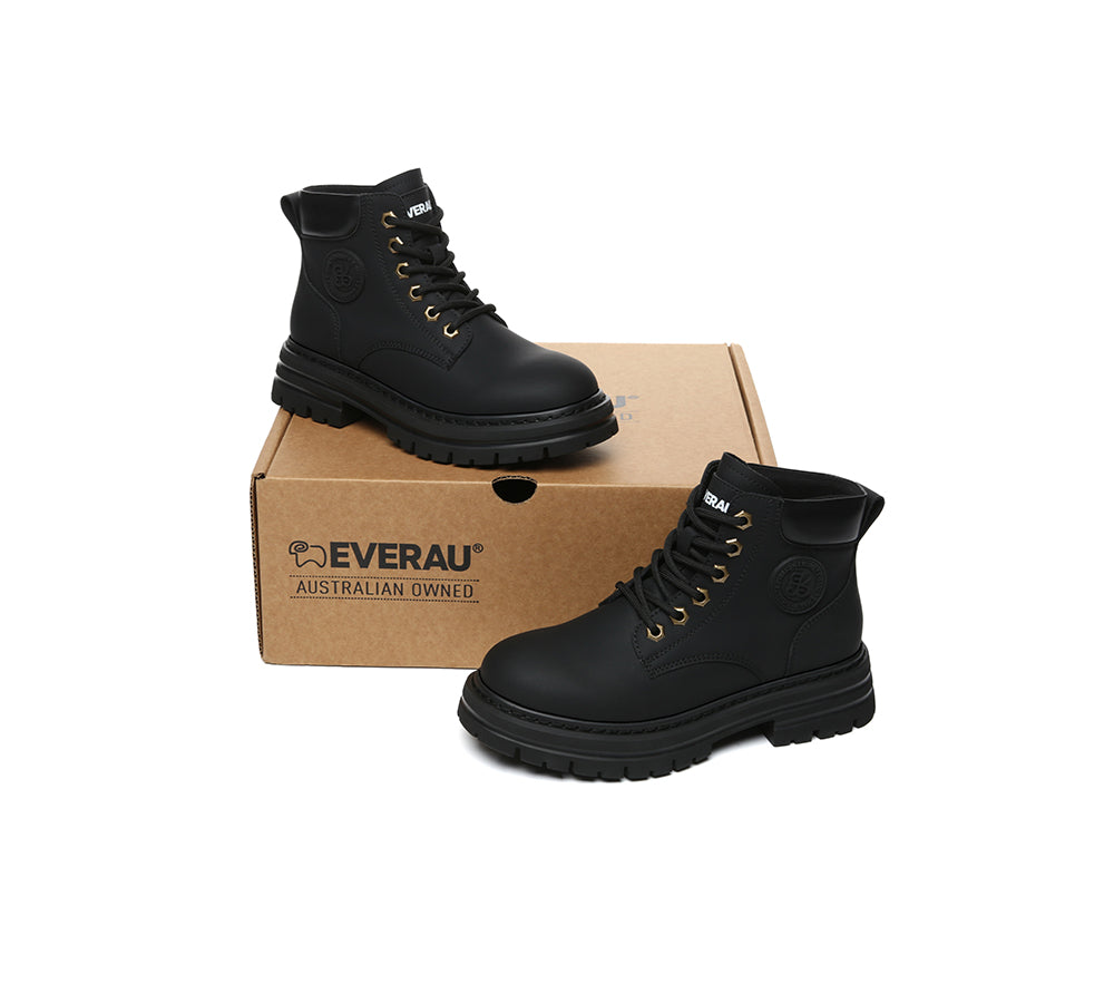 Women Leather Lace Up Chunky Boots Stephanie