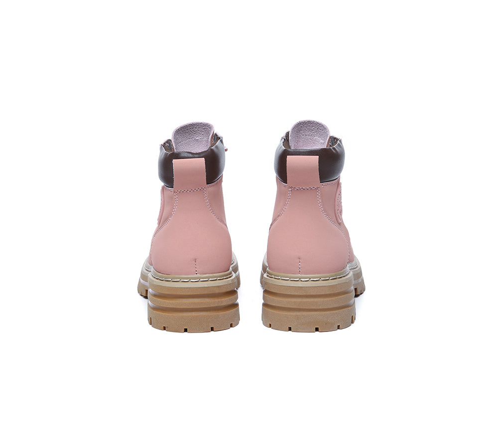 Women Leather Lace Up Chunky Boots Stephanie