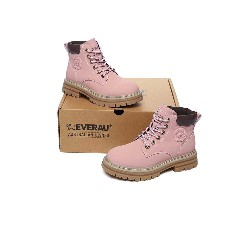 Women Leather Lace Up Chunky Boots Stephanie