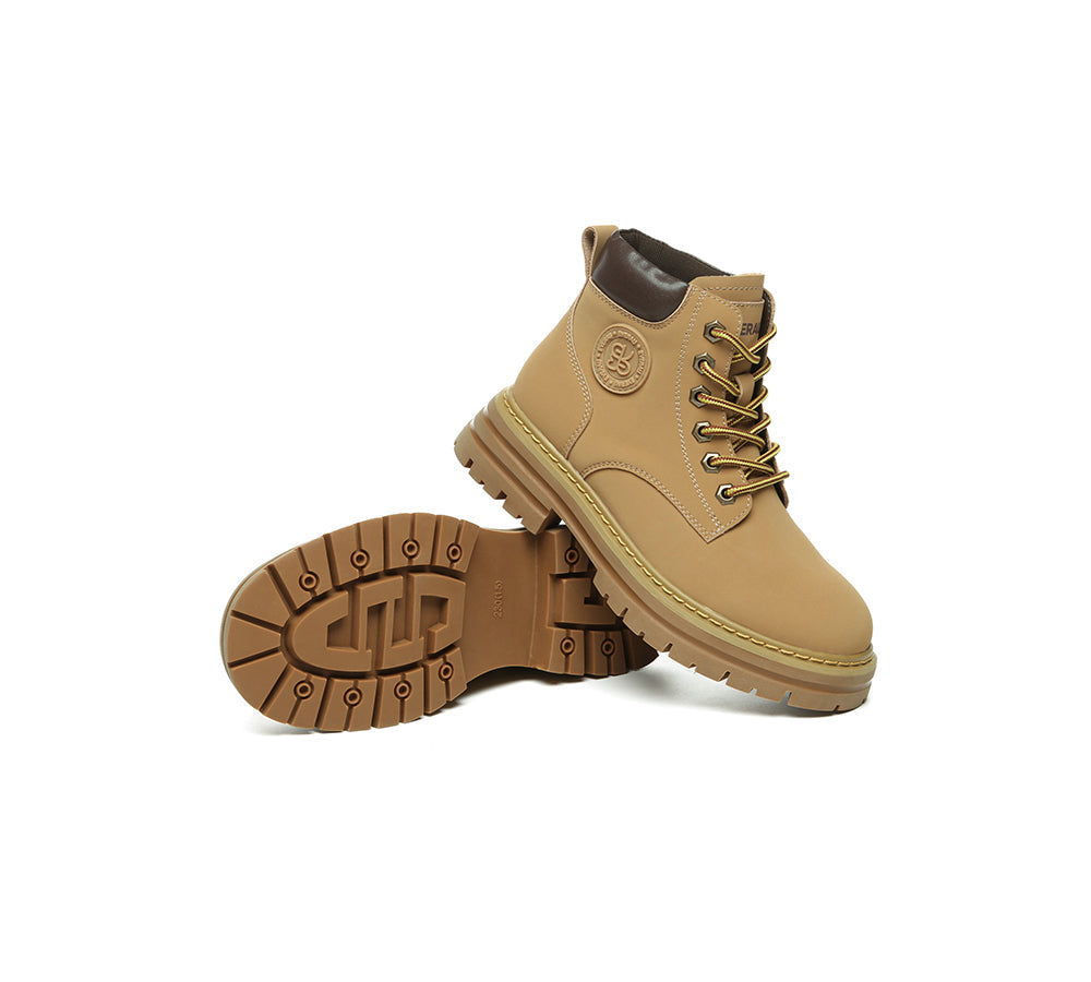 Women Leather Lace Up Chunky Boots Stephanie