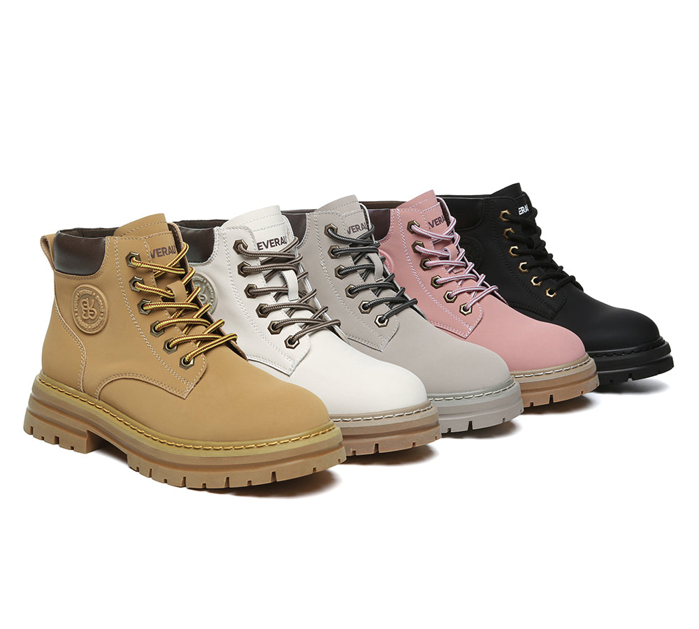 Women Leather Lace Up Chunky Boots Stephanie