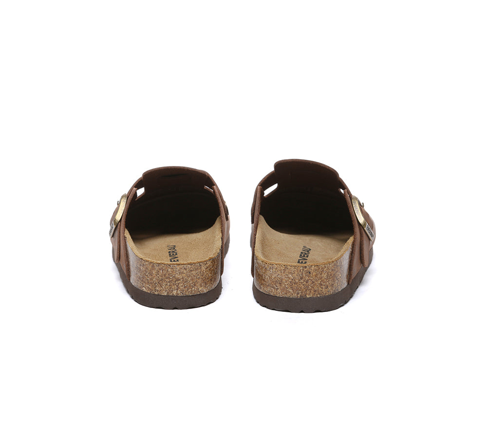 EVERAU® Women Leather Adjustable Buckled Straps Slip-on Flat Sandal Slides Brooklyn - UGG EXPRESS