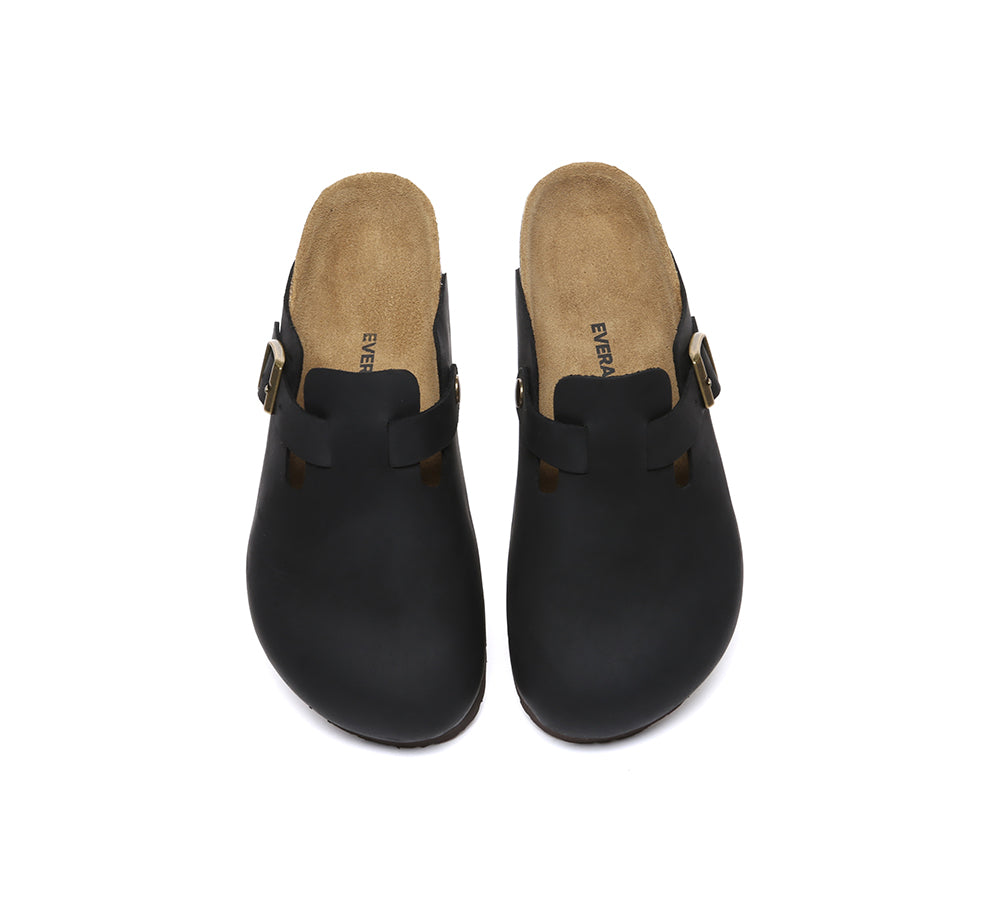 EVERAU® Men Leather Adjustable Buckled Straps Slip-on Flat Sandal Slides Brooklyn - UGG EXPRESS