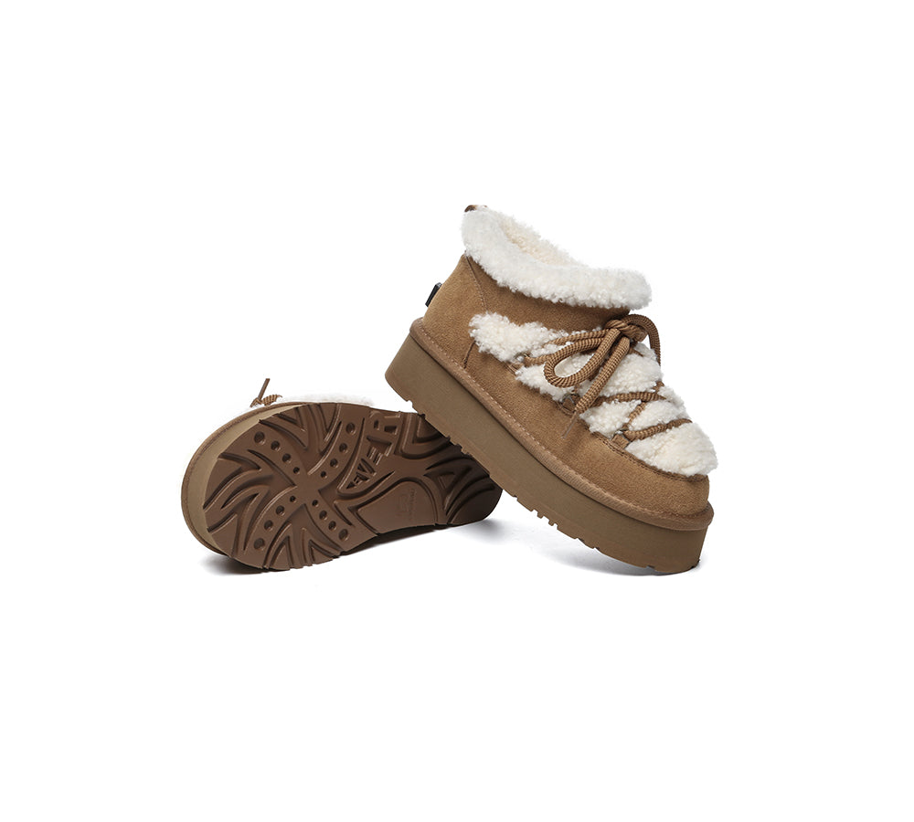 UGG Boots Women Sheepskin Wool Ankle Platform Mini Carmen