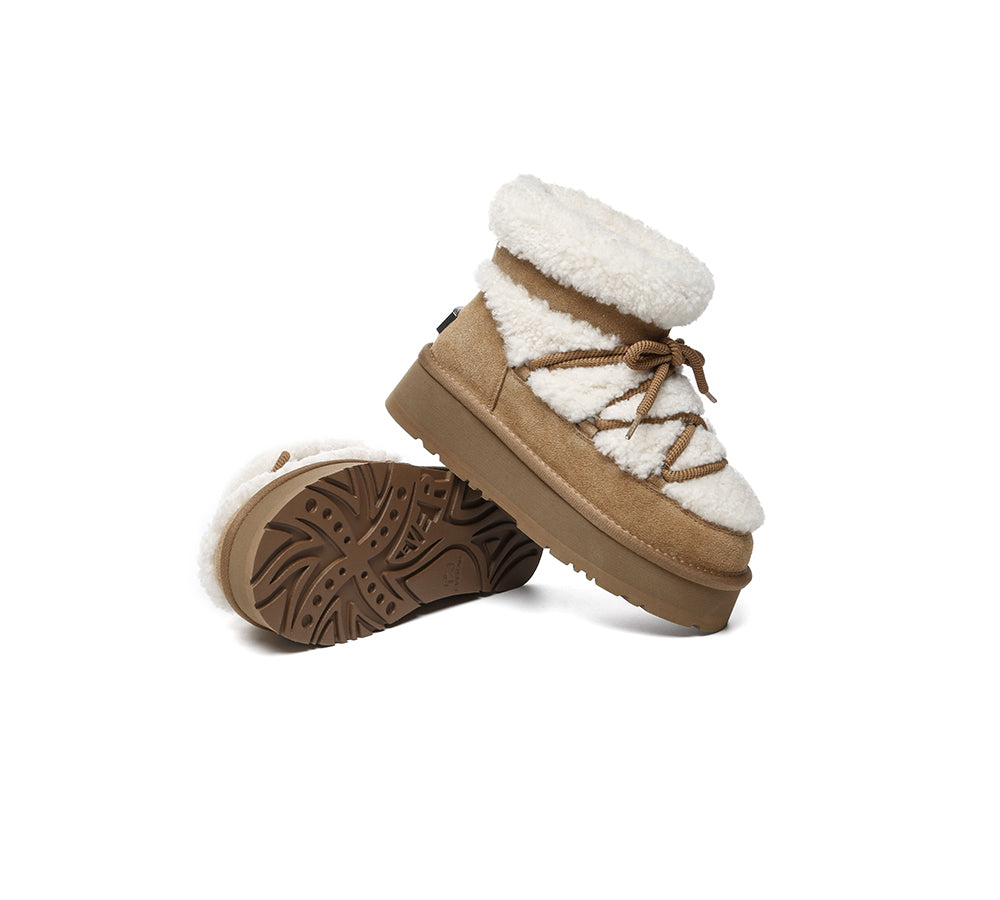 UGG Boots Women Sheepskin Wool Ankle Platform Short Carmen