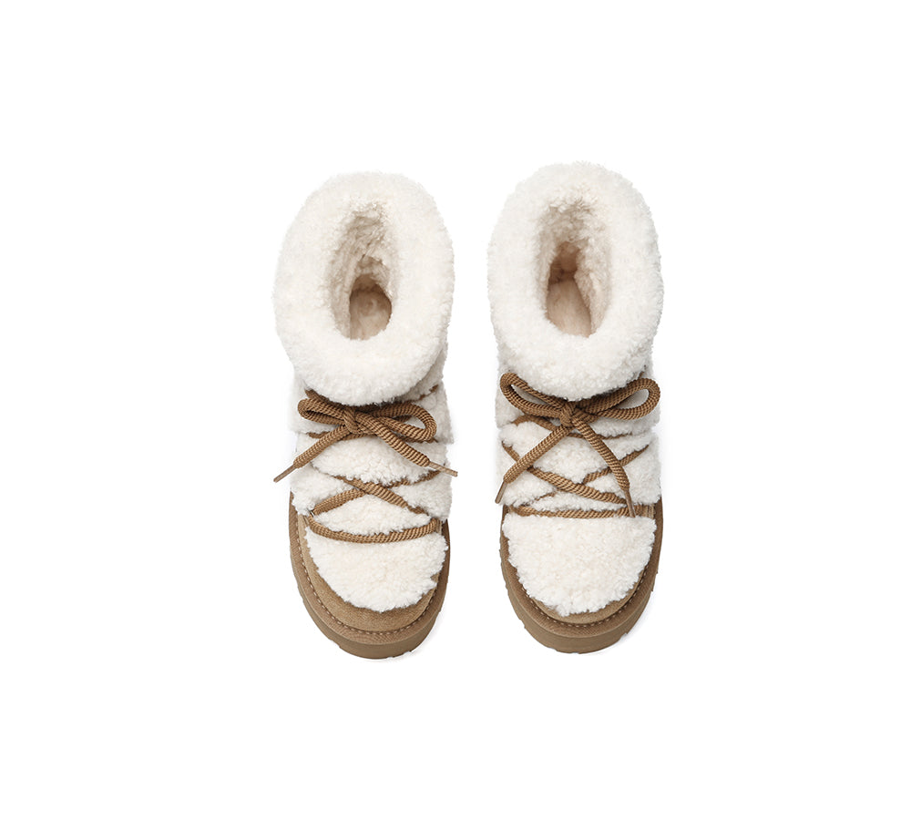 UGG Boots Women Sheepskin Wool Ankle Platform Short Carmen