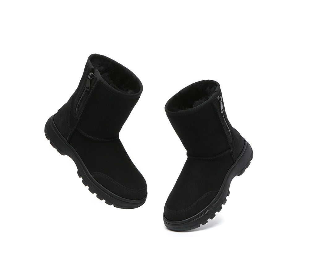 Women Men Sheepskin Wool Zipper Short Outdoor Boots