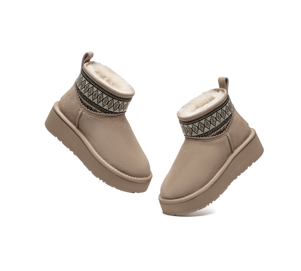 UGG Boots Sheepskin Wool Woven Ankle Platform Grantlee