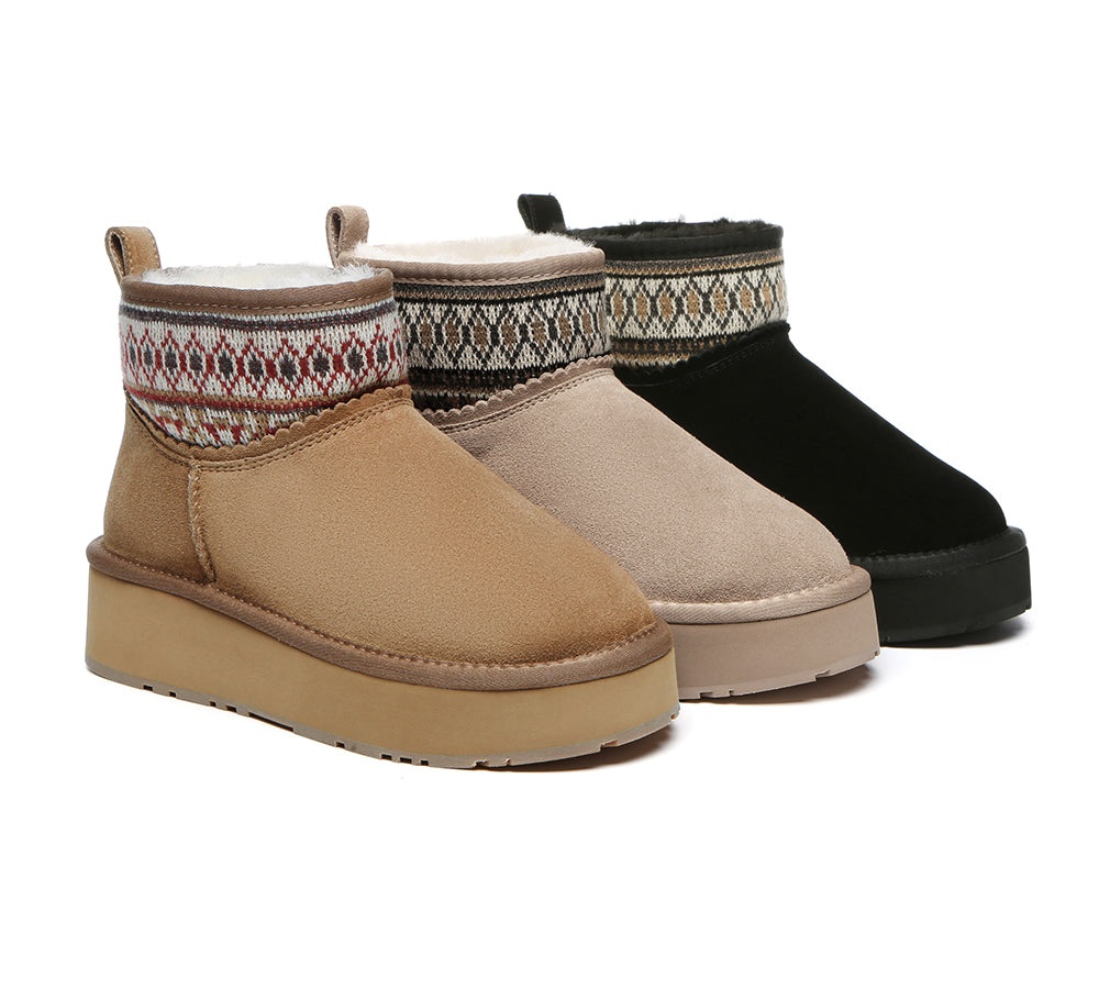 UGG Boots Sheepskin Wool Woven Ankle Platform Grantlee
