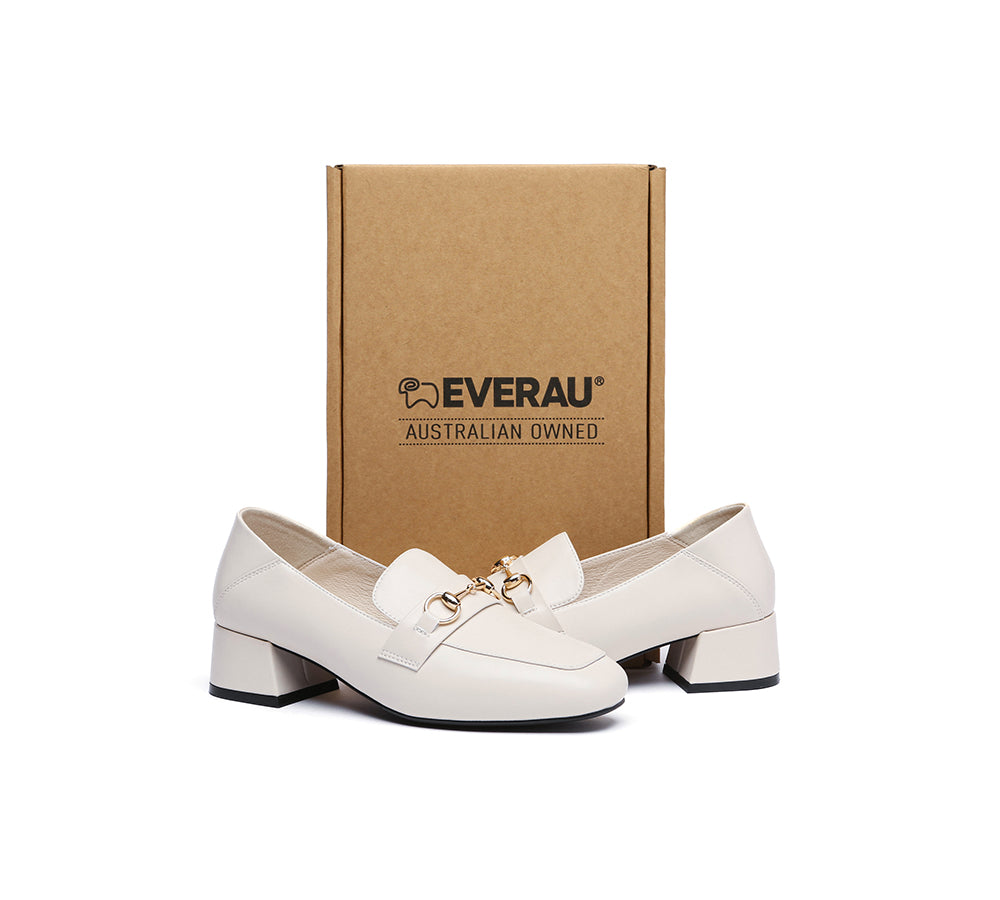 EVERAU® Women Leather Gold Buckle Low Block Heel Loafers Mia - UGG EXPRESS