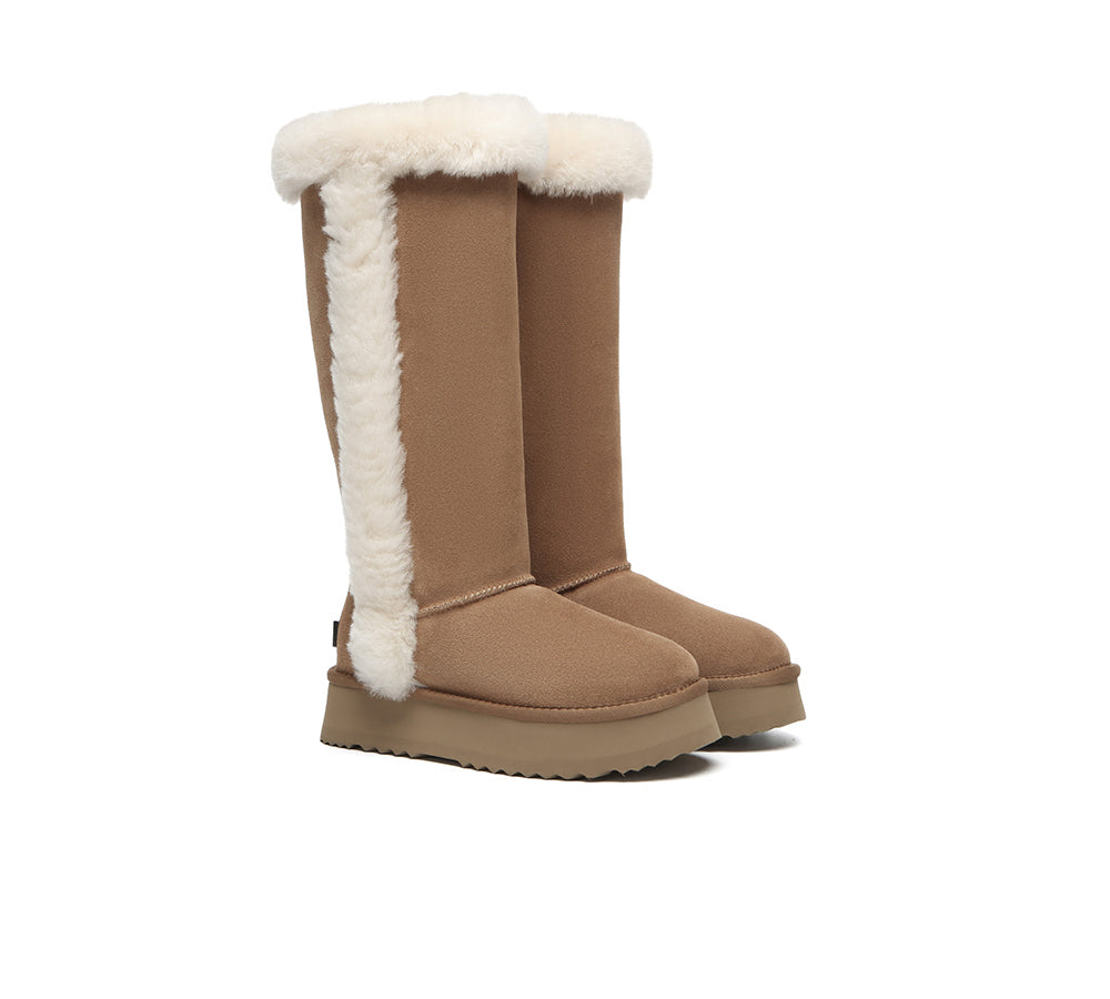 UGG Boots Women Sheepskin Wool Shearling Lined Tall Platform Kazzi