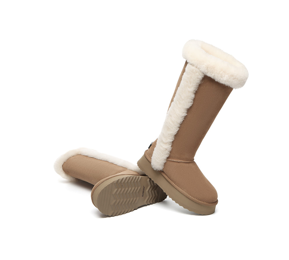 UGG Boots Women Sheepskin Wool Shearling Lined Tall Platform Kazzi