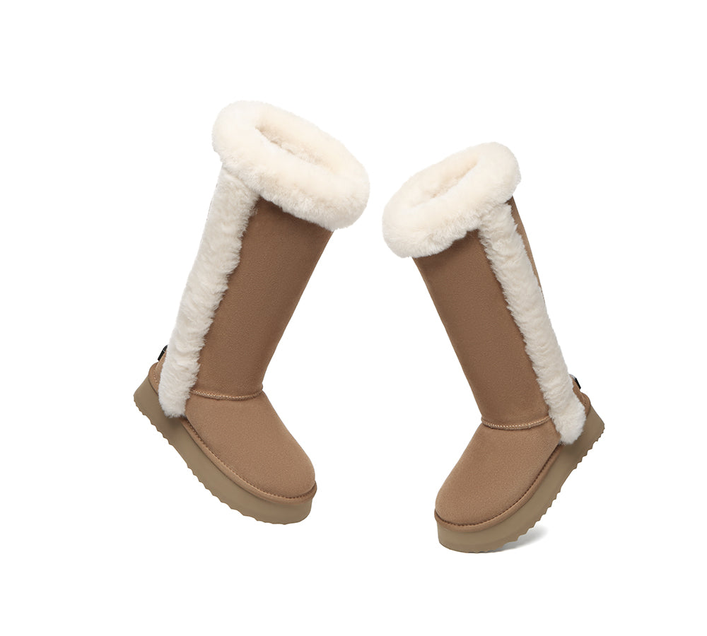 UGG Boots Women Sheepskin Wool Shearling Lined Tall Platform Kazzi