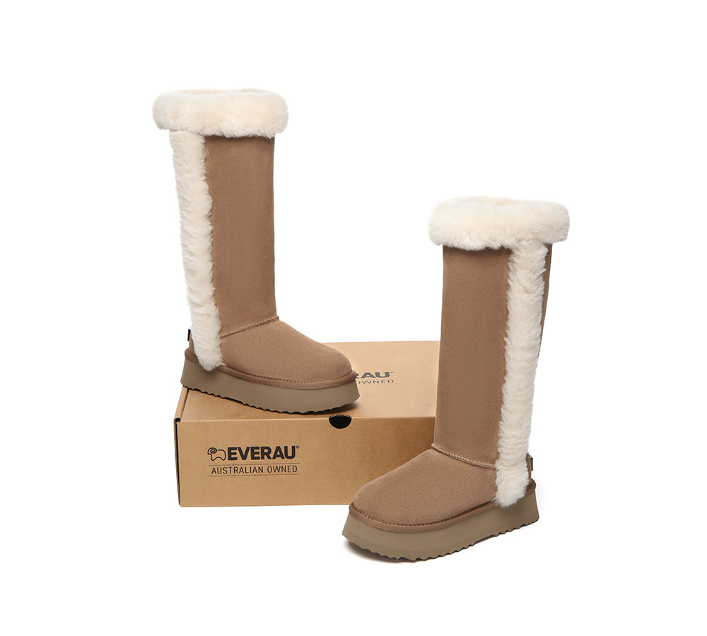 UGG Boots Women Sheepskin Wool Shearling Lined Tall Platform Kazzi