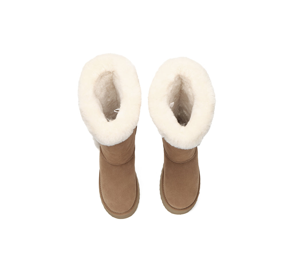 UGG Boots Women Sheepskin Wool Shearling Lined Tall Platform Kazzi