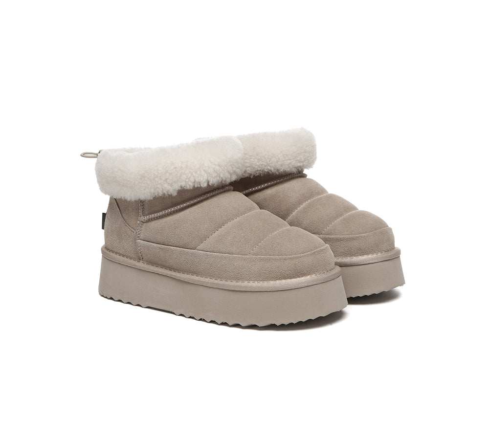 UGG EVERAU Payton Sheepskin Ankle Boots Women Drawstring Platform Winter Shoes