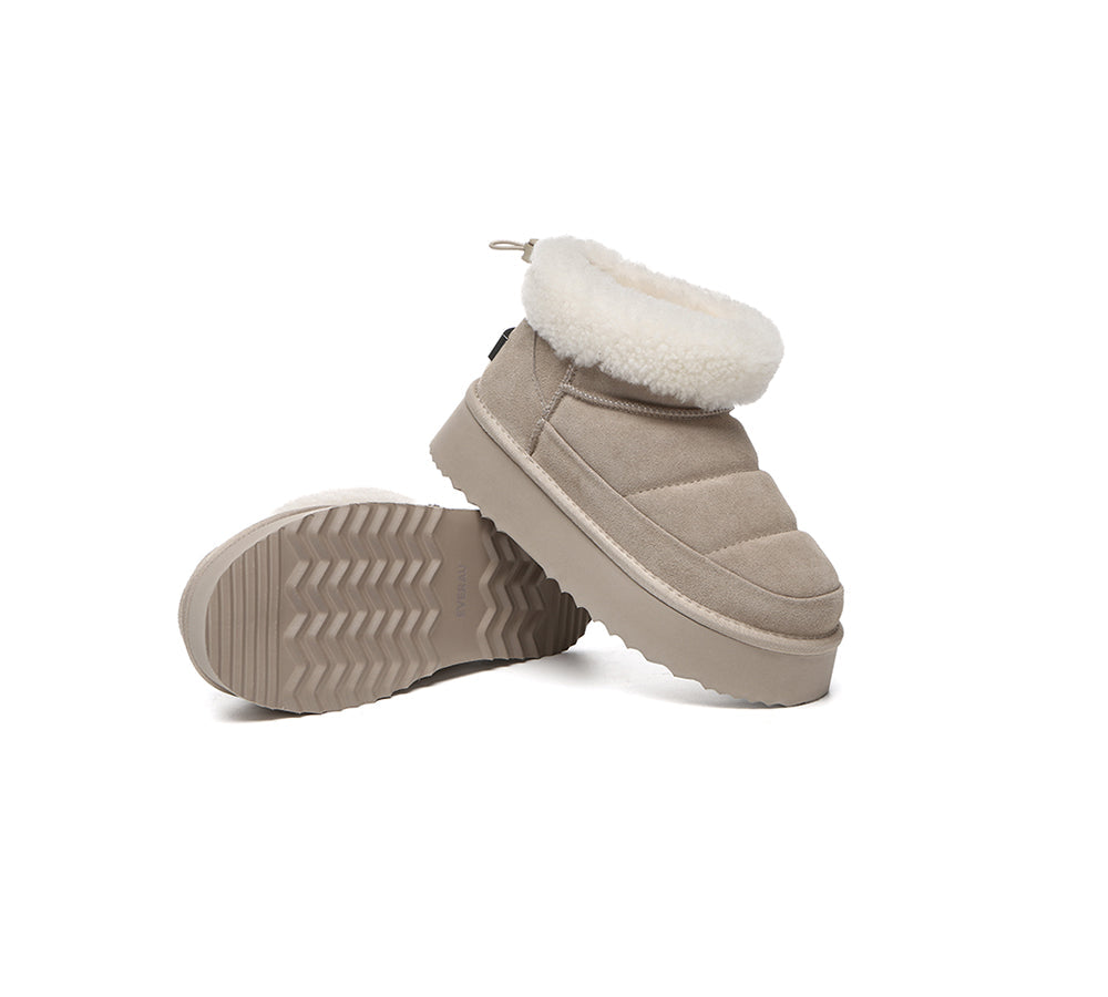 UGG EVERAU Payton Sheepskin Ankle Boots Women Drawstring Platform Winter Shoes