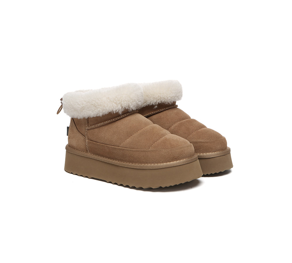 UGG EVERAU Payton Sheepskin Ankle Boots Women Drawstring Platform Winter Shoes