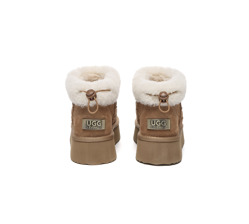 UGG EVERAU Payton Sheepskin Ankle Boots Women Drawstring Platform Winter Shoes
